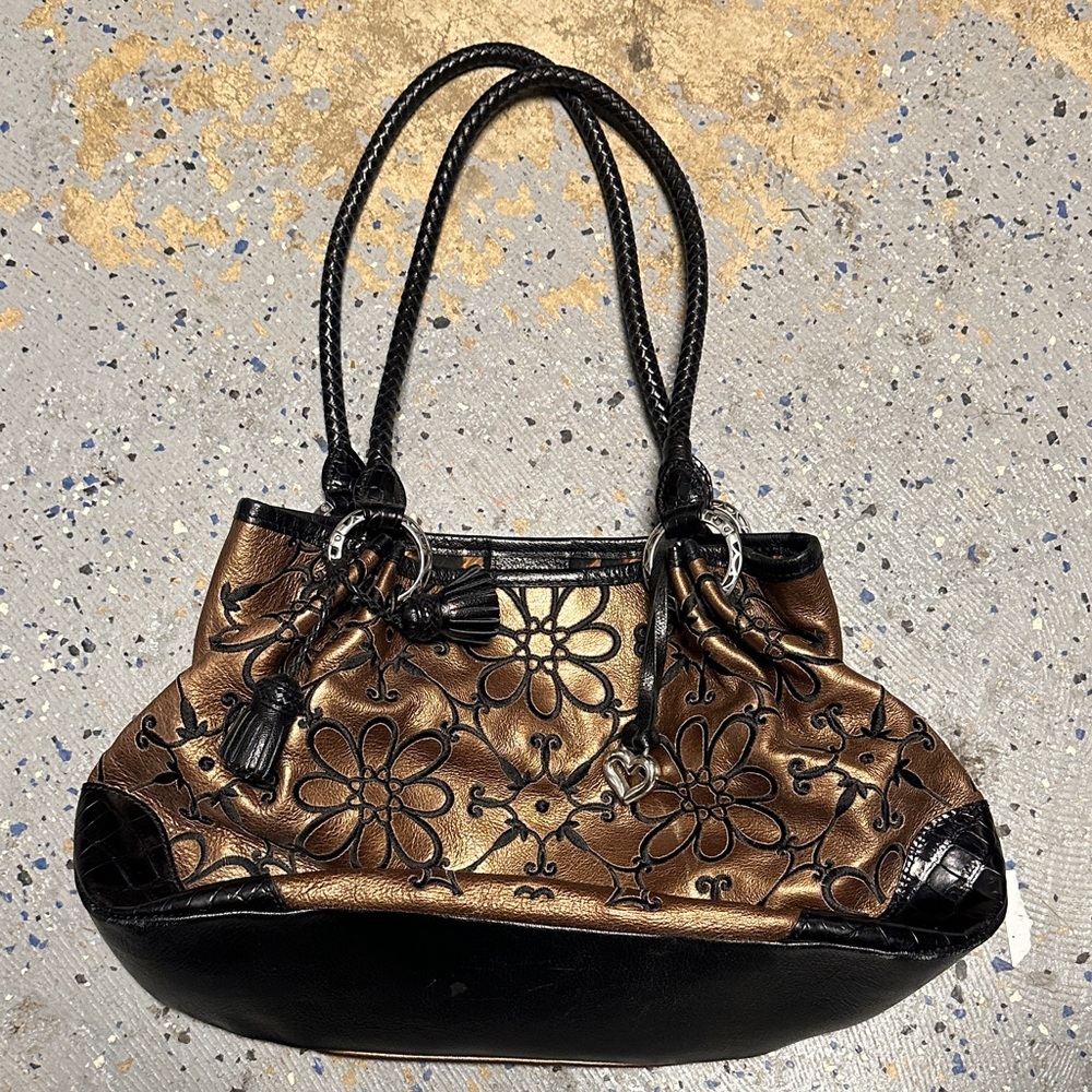 Brighton Valencia Black and Gold Floral Shoulder Bag
